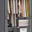 Portable Closet Wardrobe for Small Room, 35-Inch Clothing Organizer Storage Rack with 2 Clothes Hanging Rods and 4 Shelves, Non-Woven Fabric Cover, Grey