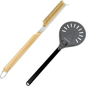 Pizza Oven Accessories Kit w/Pizza Oven Brush & Stone Scraper, 8 inch Pizza Turning Peel - Tools & Supplies Set - Compatible with Outdoor Ooni, Gozney, Ninja, Solo Ovens