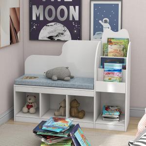 TaoHFE Reading Nook for Kids with 4 Storage Cubes and Cushion, Kid Bench with Kids Bookshelf and Toy Storage, Multifunctional Kids Reading Nook for Living Room, Kid Room, Nursery, White