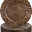 Novabright 12 Pcs Faux Rattan Charger Plates 13" Brown Table Chargers for Dinner Plates Round Plastic Rattan Placemats for Elegant Table Setting Party Wedding Decoration