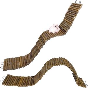 Rat Bendy Long Suspension Bridges Hamster Climbing Ladder Flexible Wooden Bridge for Dwarf Hamster Sugar Glider Rodents Mouse(2PCS)