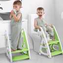 Primlect Potty Training Seat, 2-in-1 Toddler Toilet Seat with Step Stool, Ultra-Stable Potty Chair Attachment, Adjustable Seat and Step Ladder, Non-Slip Design, Splash Guard for Boys and Girls(Green)