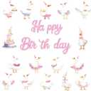 2 x 3pcs Goose Theme Garlands Banner Cute Farm Animal Geese Party Banner Pink Bow Silly Goose Birthday Bunting Decor Farm Animal Themed Party Celebrations for Girls Boys Birthday, Baby Shower Decor