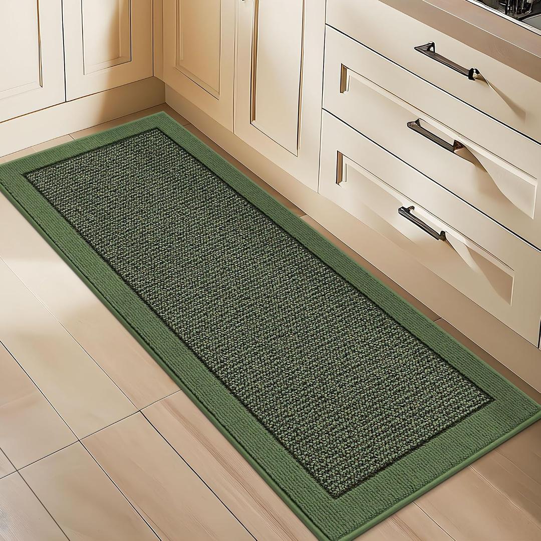 BEQHAUSE Kitchen Runner Rug 24"x60", Kitchen Rugs Non-Slip Kitchen Mats for Floor, Absorbent and Stain Resistant Kitchen Mats, Machine Washable Rugs for Kitchen, Hallway, Laundry & Sink, Green