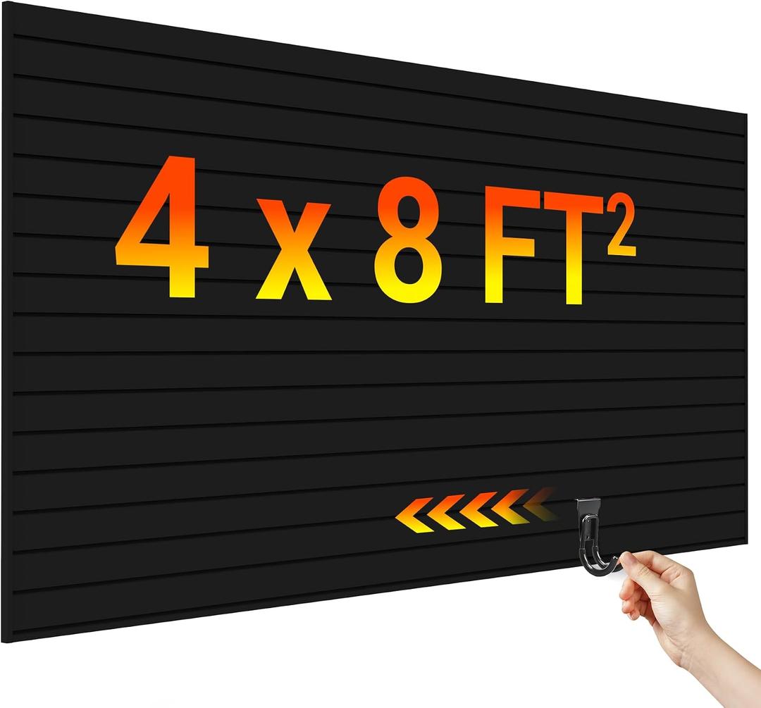 Ezlaino Slat Wall Paneling, 4ft x 8ft PVC Slatwall Garage Wall Organizer