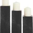CosmoLiving by Cosmopolitan Wood Geometric Carved Pillar Candle Holder, Set of 3 12", 10", 8"H, Black