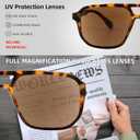 Square Reader Sunglasses for Men Women Double Bridge Pilot Full Lens Sun Reading Glasses UV400 Outdoor Driving, Tortoiseshell Frame + Brown Lens, +2.0