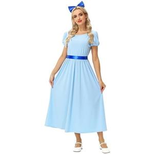 AOBUTE Women Halloween Princess Costume Puff Sleeve Blue Maxi Dress with Belt XS