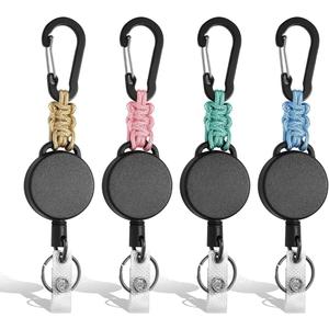 4 Pack Retractable Keychain Heavy Duty Carabiner Badge Reel Bright Colored Retractable Carabiner Key Lanyard ID Holder Clip Steel Cord Key Fob Key Ring 4 Bright Colors