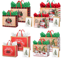 YOPPIX 8 Pack Large Christmas Gift Bag, Christmas Gift Wrapping Kit, Reusable Christmas Tote Bags, Non-Woven Shopping Bags for Xmas Gifts Wrapping Holiday Party Supplies
