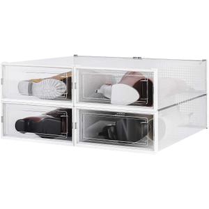 PARANTA 4-Piece Boot and Shoe Storage Box, Stackable Clear Plastic Shoe Box, Space-Saving Shoe Organizer for Boots, Sneakers, and High Heels, Clear (Clear-4pcs)