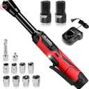 KITLUCK Cordless Electric Ratchet Wrench Set, 3/8" 12V Extended Power Ratchet Tool Kit, 41 Ft-Lbs Cordless Ratchet with 8 Sockets, 1/4" adapter, LED Light, 2-Pack 2000mAh Battery And Charger