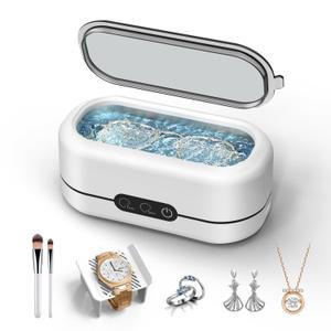 Ultrasonic Jewelry Cleaner, 48KHz Ultrasonic Cleaner Machine for Jewelry, Eyeglasses, Rings, Watch Strap, Dentures- Dual Cleaning Modes, 304 Stainless Steel Tank (White)