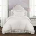 Lush Decor - Comforter Set, Soft Ruffled Bedding with Matching Sham, Cozy Essentials, Elegant Bedroom Decor (Reyna White, Twin XL)