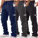 Cargo Pants for Men 3 Pack Relaxed Fit Mens Joggers with Pockets,Fleece Hiking Tactical Workout Pants Casual (Large, Black,dark Gray,navy)