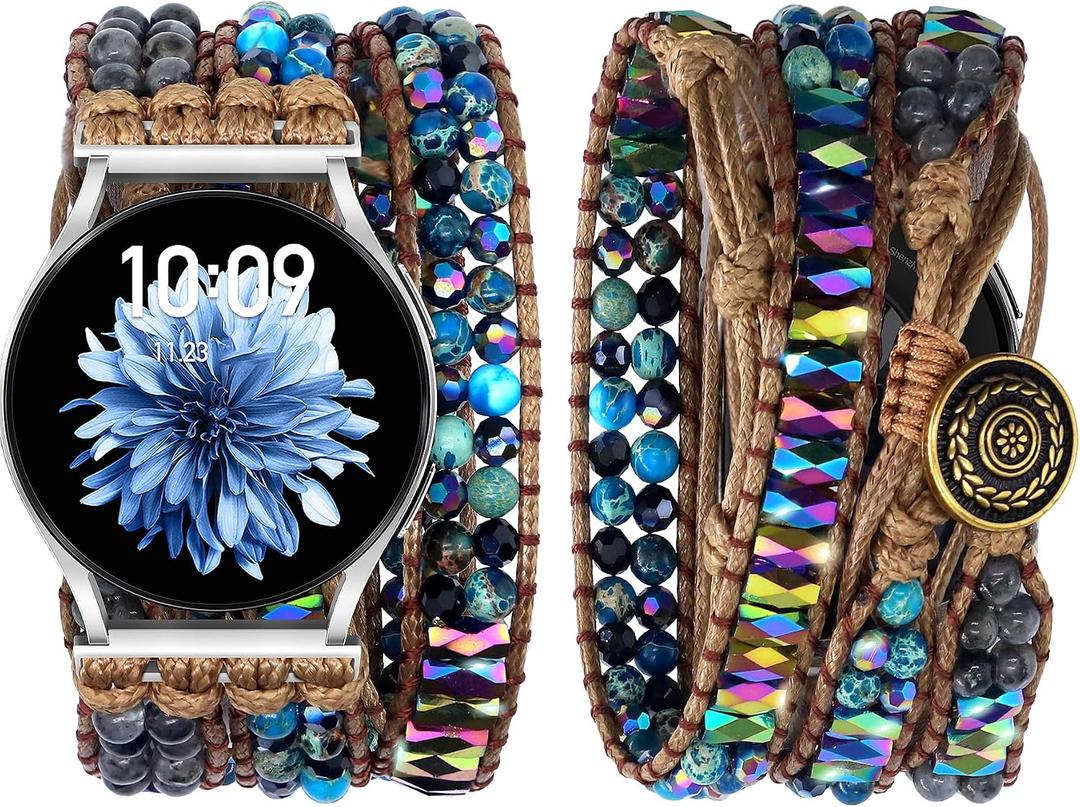 JR.DM Boho Beaded Handmade Braided Bracelet Band Women 20mm Compatible with Samsung Galaxy Watch 7/6/5/4/Active 2/4 Classic/6 Classic/5 Pro/FE 40mm 42mm 43mm 44mm 45mm 46mm 47mm