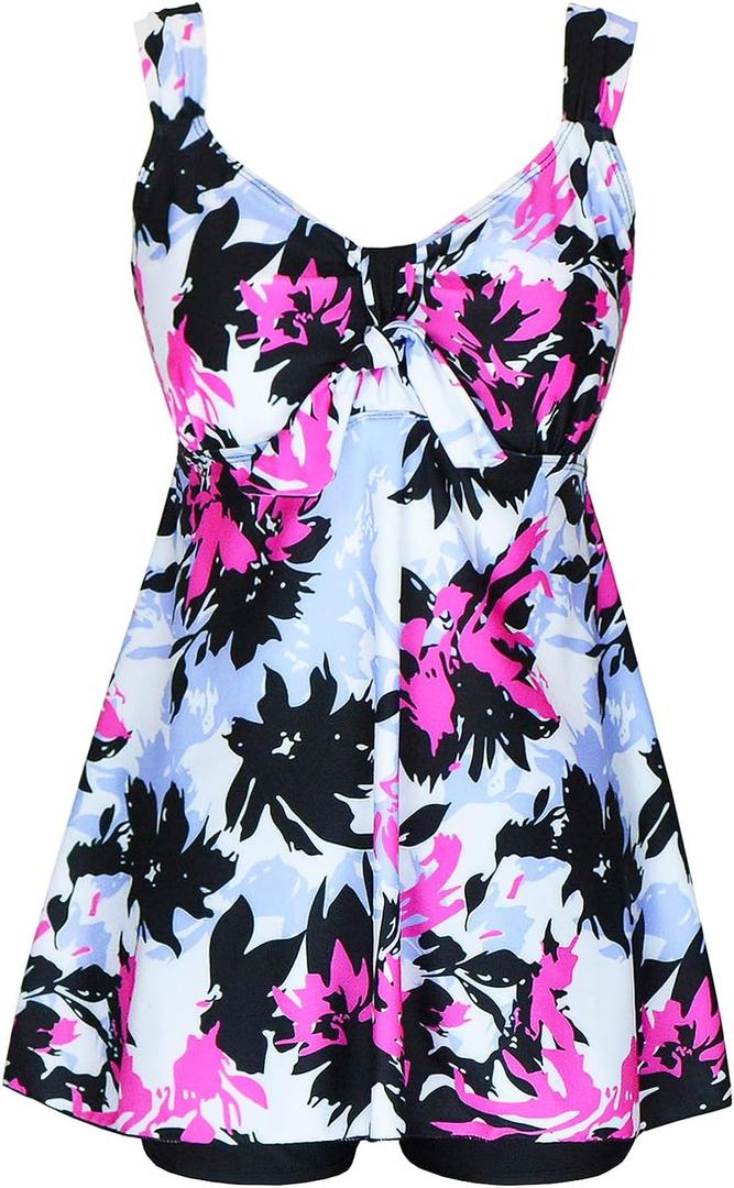 DANIFY Plus Size Swimsuit for Women Tankini Swimdress Tummy Control Swimwear Two Piece Bathing Suit with Shorts (14, Hs18)