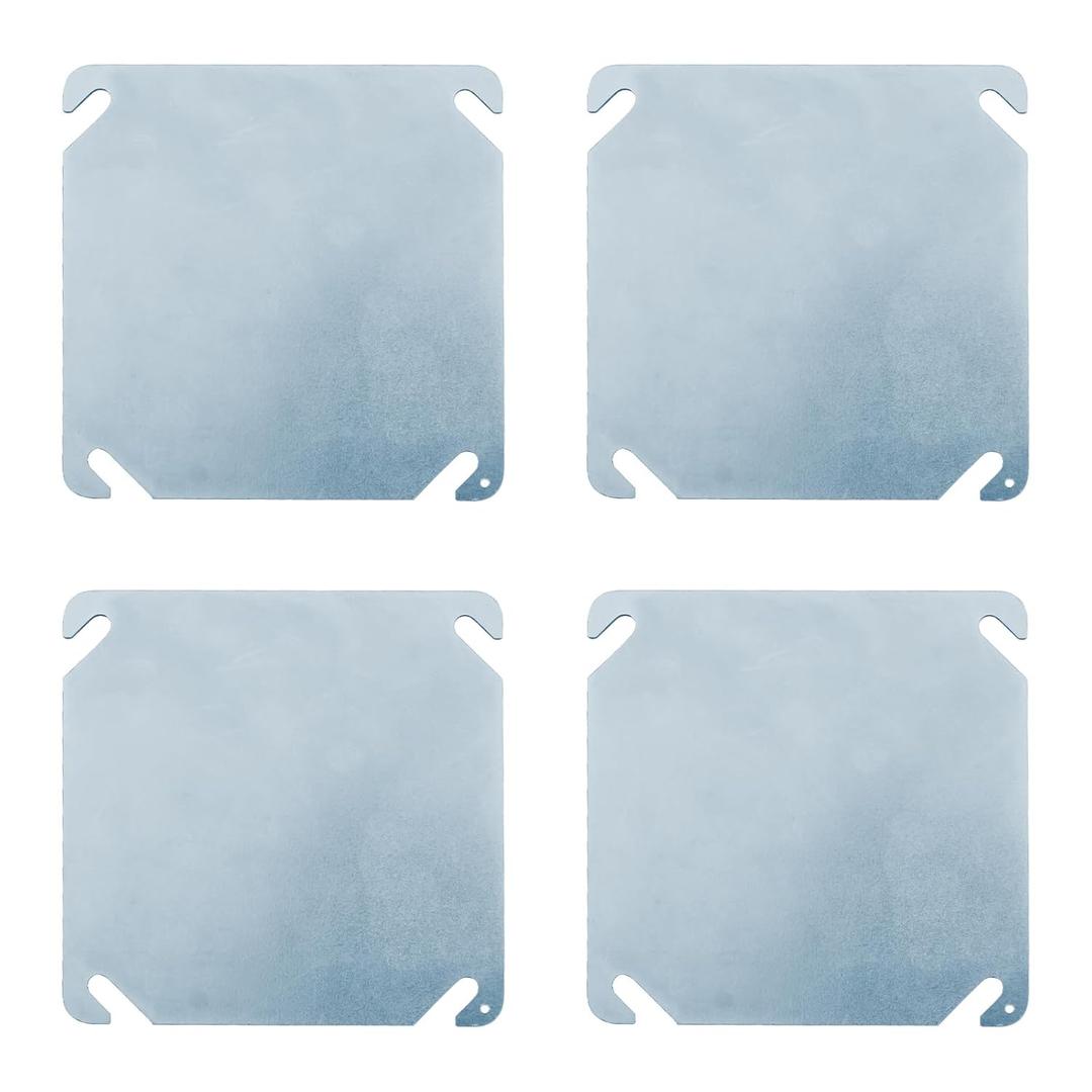 8752-5 Flat Blank Square Cover,Electrical Box Cover,Metal Junction Boxs Covers,for Flat Outlet Box Plate 4 inch Square Box - 4 Pack