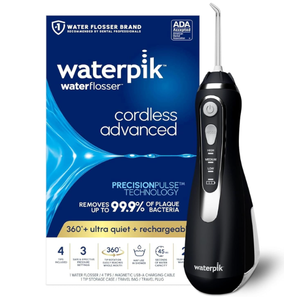 Waterpik Cordless Advanced 2.0 Water Flosser For Teeth, Gums, Braces, Dental Care With Travel Bag and 4 Tips, ADA Accepted, Rechargeable, Portable, and Waterproof, Black WP582