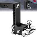 METOWARE Adjustable Trailer Hitch Fits 2-Inch Receiver - Heavy Duty Drop Hitch with 8-Inch Drop/Rise (12,500 LBS GTW) - Tri-Ball (1-7/8'', 2'', 2-5/16'') and Anti-Theft Stainless Steel Lock