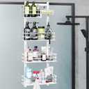 Orimade Over The Door Shower Caddy Adjustable 4 Tier White,Bathroom Hanging Organizer Shelf Rustproof with 4 Hooks,Shower Basket with Soap Holder and Suction Cup