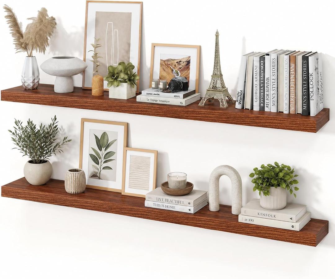 48" Walnut Floating Shelves Wood Wall Shelf, Walnut Color, Set of 1, 55" set of 1