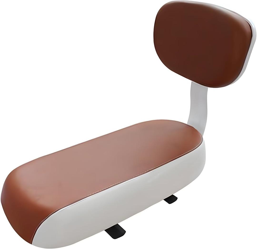 Kid's Bike Seat - PU Leather Mountain Bicycle Cushion with Backrest (White+Brown)