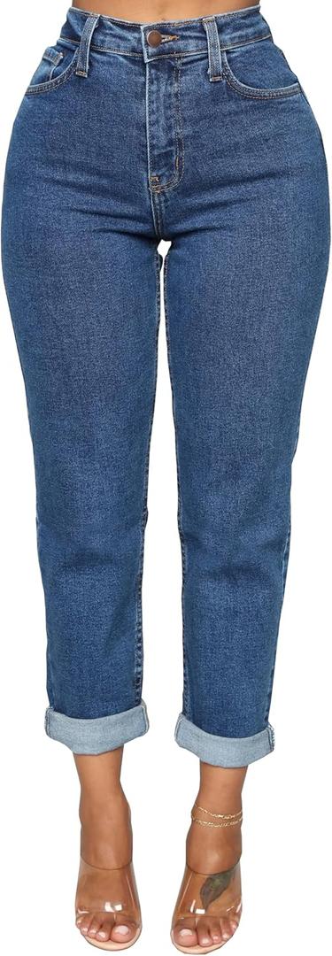 BessCops Women's Boyfriend Jeans Stretchy Ripped Distressed Denim Mom Jean Pants (X-Large, 7dark Blue)