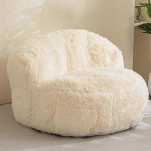 BYBYME Giant Bean Bag Chair, Faux Fur Bean Bag Couch with Filler Large Living Room Bean Bag Chairs for Adults, Big Lazy Sofa Accent Chair with Pocket Floor Chair (Beige)