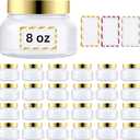 24 Pack 8 Oz Plastic Containers With Lids and Waterproof Label BPA Free - Refillable Transparent Cosmetic Containers for Body Butter,Sugar Scrubs,Cream,Lotions,Candy,Bath Salt (Gold, 8 oz)