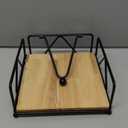 Napkin Holder for Table, Square Napkin Holder, Metal Napkin Holder with Weight Arm, Farmhouse Napkin Holder with Wooden Base for Kitchen Countertop (Black)