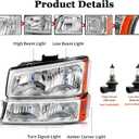 Headlights Assembly for 2003-2006 Chevy Silverado 1500 2500 3500, 07 Chevy Silverado Classic Headlights Headlamp w/Bumper Lights Pair Driver Passenger Side, Chrome Housing Amber Corner Clear Lens