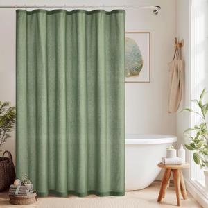 KGORGE Forest Green Shower Curtain for Bathroom, Linen Fabric Semi Sheer Lightweight Waterproof Thick Neutral Button Hole Shower Curtains for Bathtub, 72 x 72 inches Long, 12 Hooks Included, 1 Panel