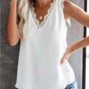 BLENCOT Women Tank Tops V Neck Sleeveless Lace Blouse Casual Vest Summer Camisole Shirts (White, L)
