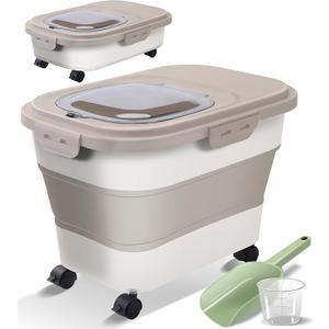 Collapsible Dog Food Storage Container, Airtight 35 Lbs Rice Cereal Flour Sugar Kitchen Accessories Bin Bucket, 25 Lbs Dog Cat Pet Holder Gift Travel Essentials Must Haves Gear Stuff Necessities