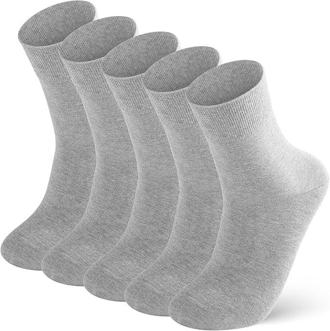 FGZ Mens Crew Socks Breathable Cotton Soft Casual Thin Socks for Work,Sport & Everyday Wear,5 Pairs, (Light Grey,10-13)