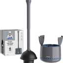 MR.SIGA Toilet Plunger with Holder, Heavy Duty Plunger with Sturdy Handle for Toilet Cleaning, Gray