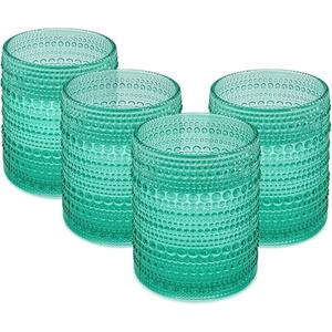 Luminthra Set of 6 Vintage 12 oz Crystal Glasses, Old Fashioned Glass Cups for Water, Juice, Coffee, and Beer (Aqua Blue)