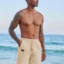 COOFANDY Mens Casual Linen Shorts Elastic Waist Drawstring Loose Fit Summer Beach Vacation Shorts with Pockets (White, L)