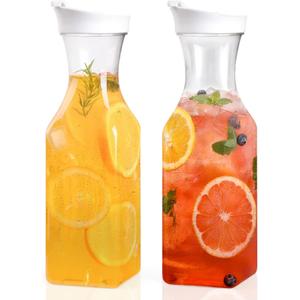 Set Of 2 Plastic Carafe With Lid, 50 Oz Mimosa Bar Supplies, Large Plastic Water Pitcher, Square Base Juice Containers For Party, Milk Container, Beverage Containers For Fridge- HAND WASH ONLY
