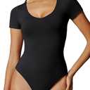 IUGA Bodysuits for Women Tummy Control Short Sleeve V Neck Body Suits for Womens Compression Slimming Thong Bodysuit, XL