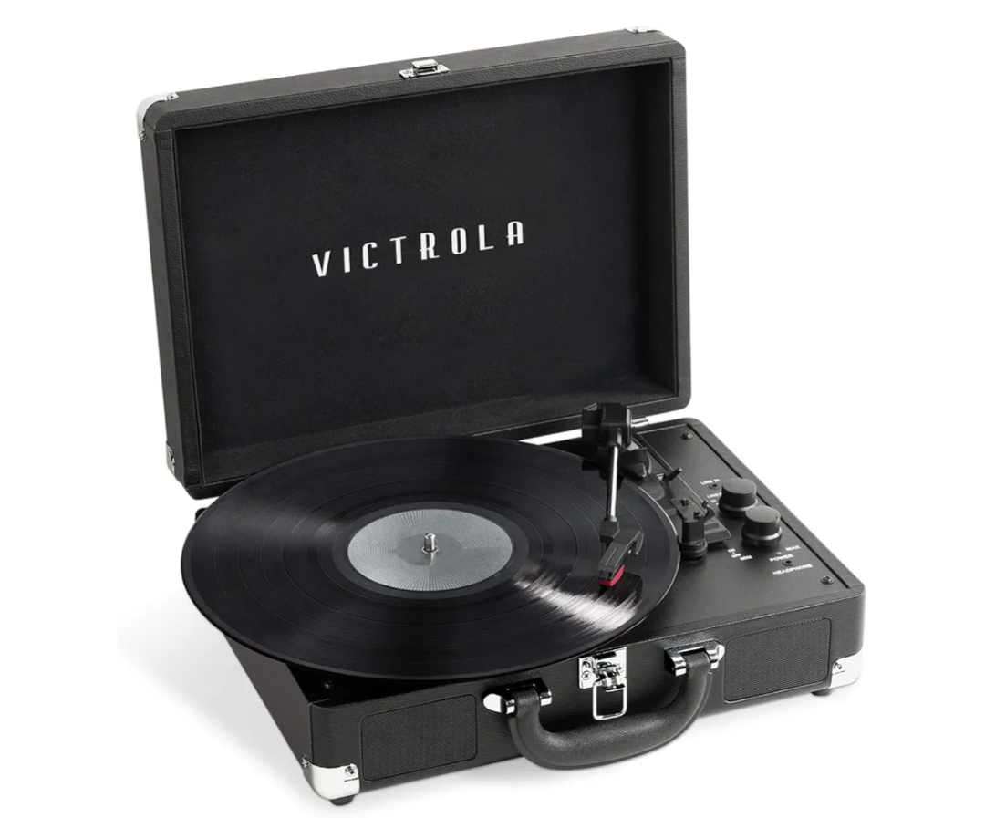 Victrola Journey+ Bluetooth Suitcase Record Player – Built-in Speakers, 33-1/3, 45 & 78 RPM Vinyl Record Player, RCA Out, Headphone Jack, Wireless Streaming (Black)