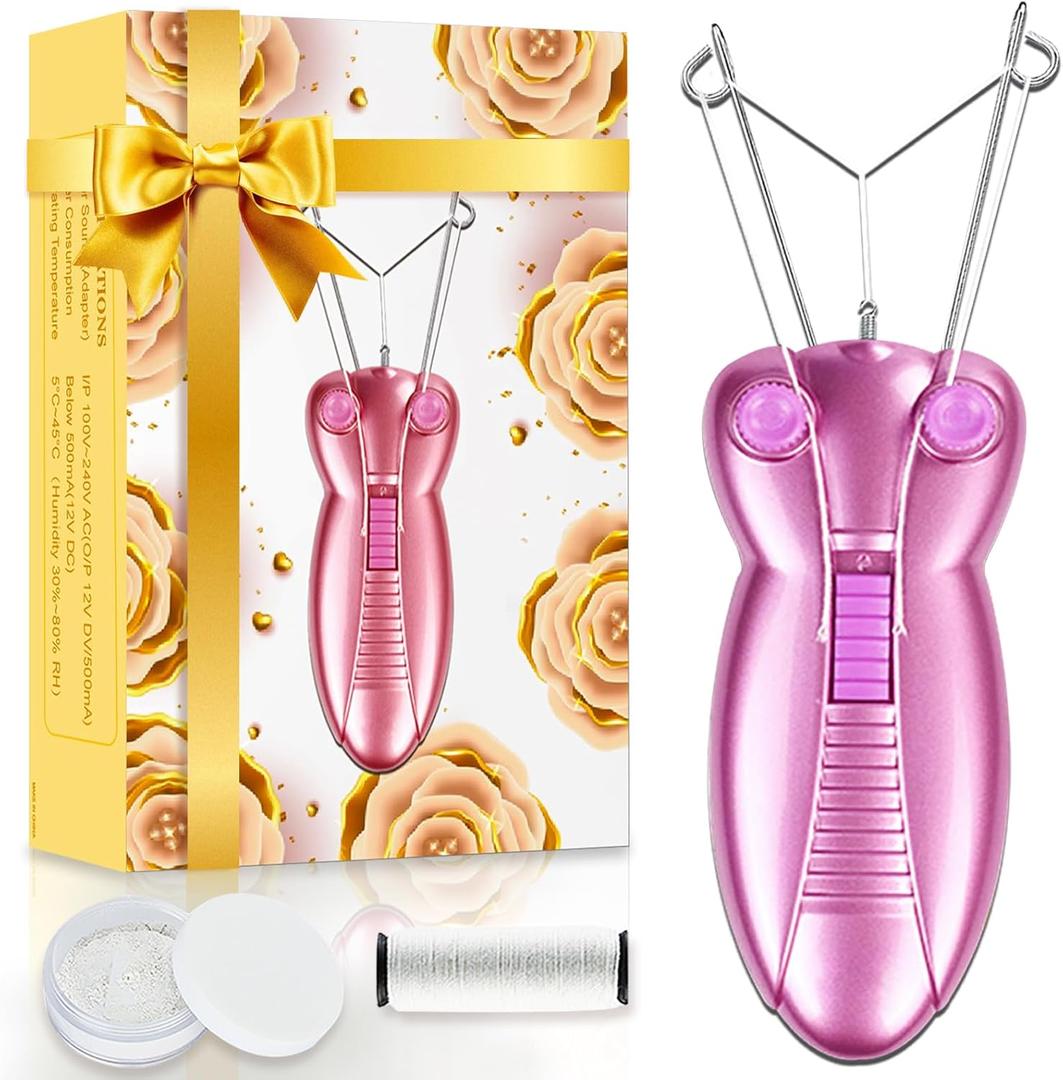 Electric Women Facial Hair Remover, EC VISION Ladies Beauty Epilator Trimmer Facial Cotton Threading Hair Shaver (Pink)