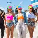 Cindeer 2 Pcs 80s 90s Neon Hat Neon Retro Semi Rimless Sunglasses, 80s Costumes Accessories for Women Men 90s Theme Party (One Size, Yellow Top)