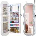 Jewelry Armoire Organizer, LED Jewelry Cabinet Wall/Door Mounted, Lockable Wavy Mirror with Storage, Crushed Diamonds Mirror Full Length,Door or Wall Mounted Mirror with Jewelry Storage (42.5*17.3, Crystal)