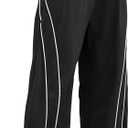 Womens Wide Leg Track Pants Drawstring High Rise Striped Elastic Waist Baggy Pants, Medium
