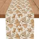 Gingerbread Man Table Runner Country Christmas Gingerbread House Table Runners Seasonal Kitchen Dining Table Decoration for Winter Farmhouse Home Party Banquet Decor 13x72 Inch