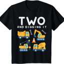  Kids Two and Digging It Construction Trucks 2nd Birthday Boys Kid T-Shirt, 2T