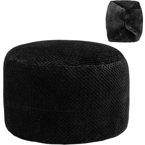 Asuprui Unstuffed Pouf Ottoman Round Poof Ottoman No Filler Soft Faux Fur Foot Stool 20x20x12 Inches Fuzzy Chair Floor Pouf Foot Rest with Storage for Living Room Bedroom Black