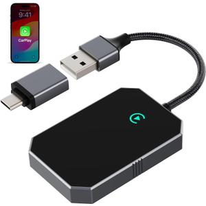 2026 Upgraded Wireless CarPlay Adapter for iPhone Convert Factory Wired to Wireless Plug-and-Play USB-A/USB-C, No Latency Siri/HD Nav, Compatible with Car with Wired CarPlay & iOS 10+